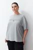 Damski Styl Plus Size Szary Melanżowy Drukowany Oversize Dzianinowy T-shirt