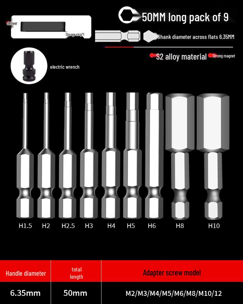Hexagonal Screwdriver Bit Extension for Electric and Air Screwdrivers