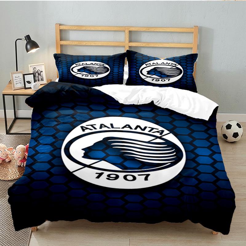 Set de așternut Atlanta Football Club 3 bucăți, Ideal pentru 1 husă de pilotă și 2 fețe de pernă, Perfect pentru cadou pentru fani, Ideal pentru dormitor, Cămin