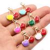 20pcs 22x20mm Enamel Cherries Charms Pendant Fruit Cherry Alloy Craft DIY Jewelry Making Accessories for Earrings Necklace