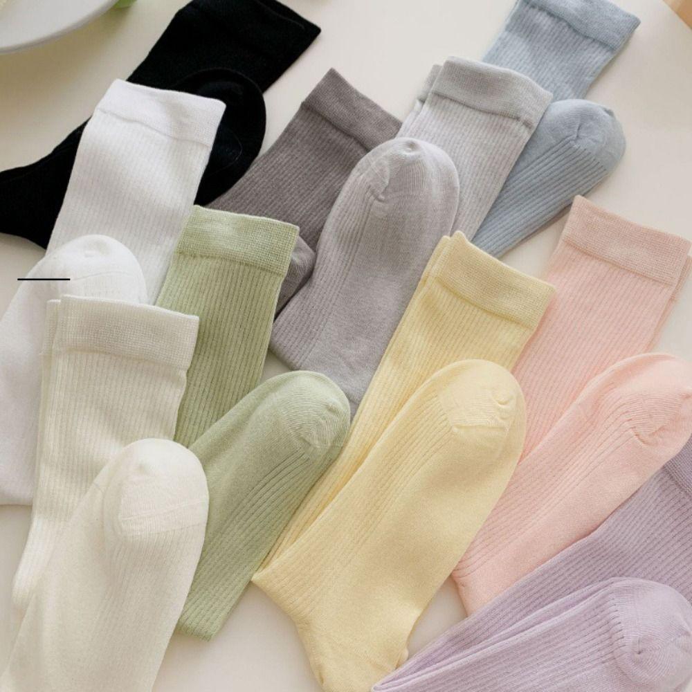 

Прохладные носки для икр Мягкие Чистый Цвет Длинные Тонкие Конфеты Цвет Ворс Носки Хлопковая Полоска Балеткор