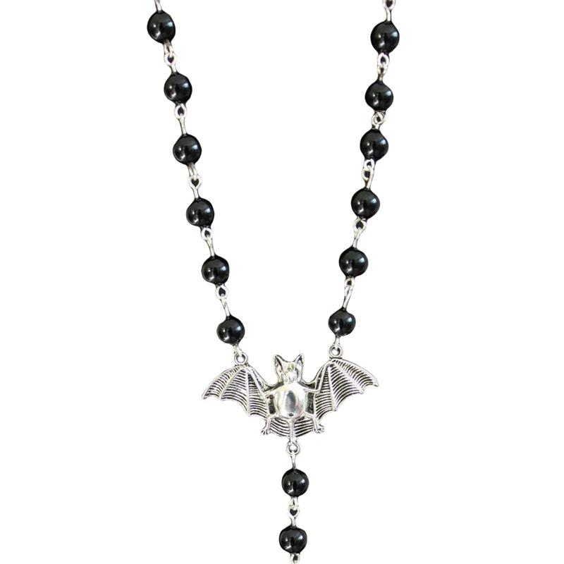 

Темный стиль искусственный циркон бусина длинная цепочка для свитера винтажная подвеска летучая мышь и пентакль ожерелье для женщин или мужчин 55cm чёрный