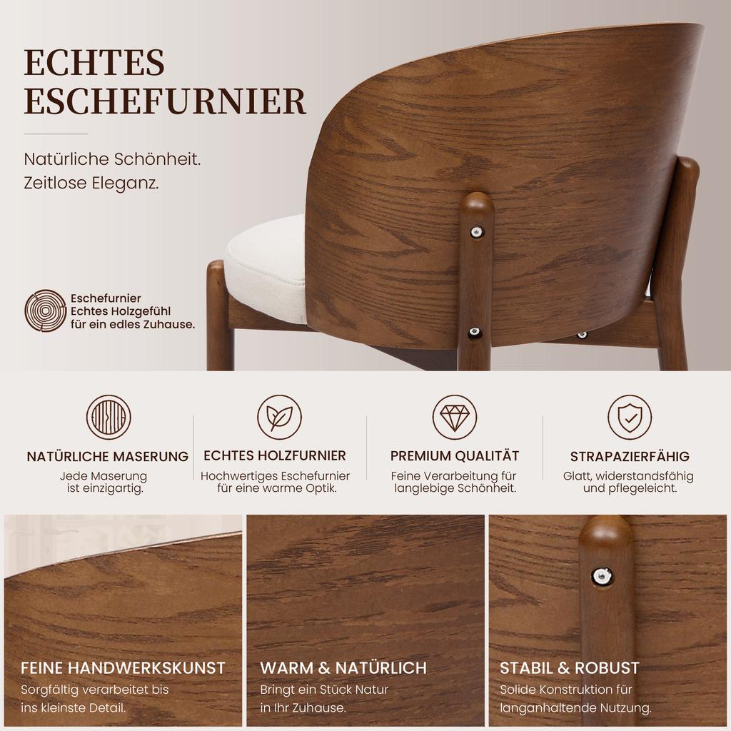2 Chaises de Salle à Manger en Bois Massif, Confortables et Respirantes, Style Moderne, Tissu Lin, Placage Bois Frêne Massif, Couleur Bois Noyer