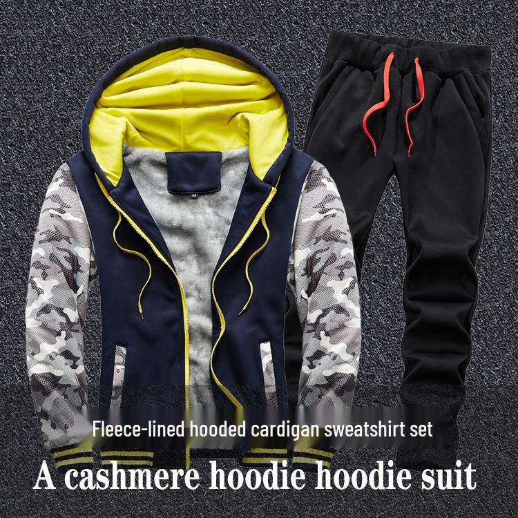 Men's Winter Camouflage Hoodie Suit - Thickened, Plus Velvet, Warm & Trendy Sportswear