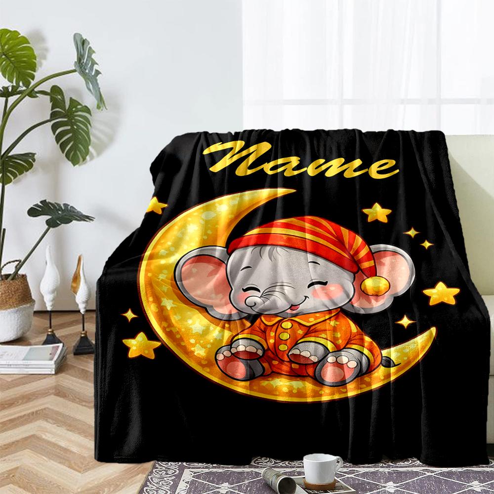 Custom Name A Elephant Theme Printed Blanket - Perfect for Couch, Bed, Travel & Outdoor Use | Machine Washable, Cozy & Durable.