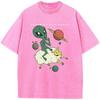 Alien Riding Sheep space T-shirt men's and women's casual fashion summer T-shirt water wash vintage T-shirt