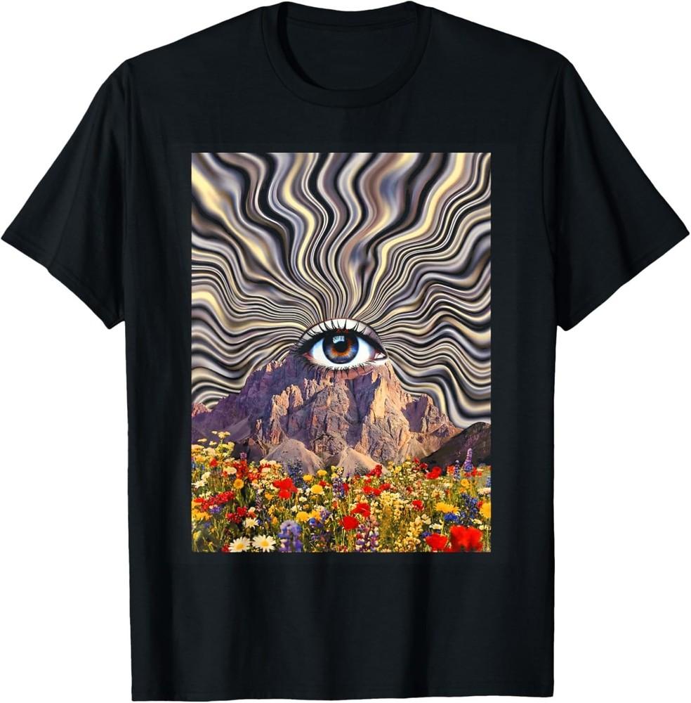 Psychedelic Third Eye Mountain Wildflowers Surreal Visual T-Shirt XXL