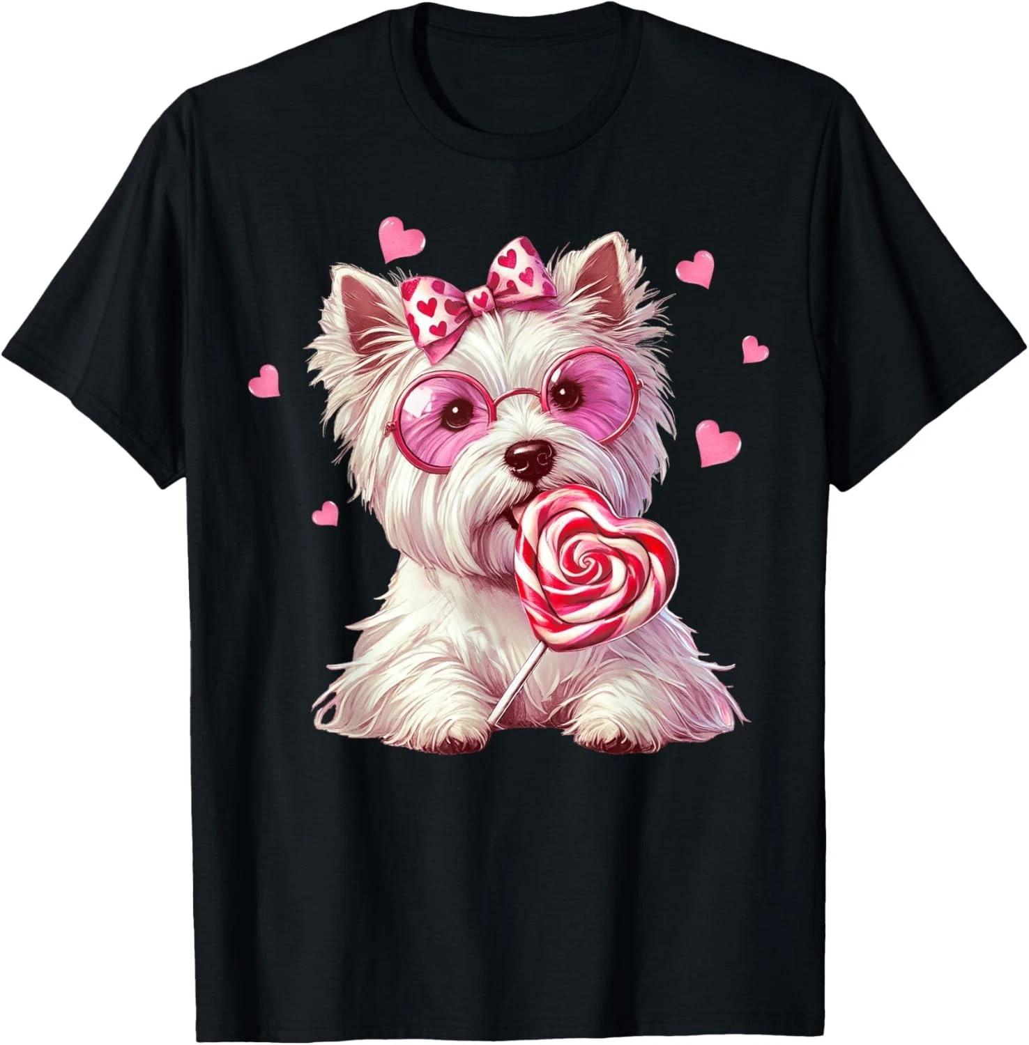 Westie Dog Valentines Day Dog Mom Westie Dad Candy Sucker T-Shirt for Men Women 2XL