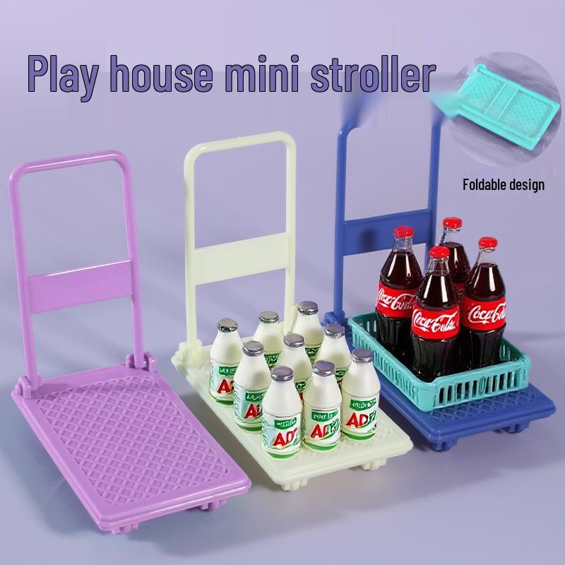 

Mini Folding Shopping Cart Dollhouse Scene Toy for Photography Props Miniature Off-White Cart
