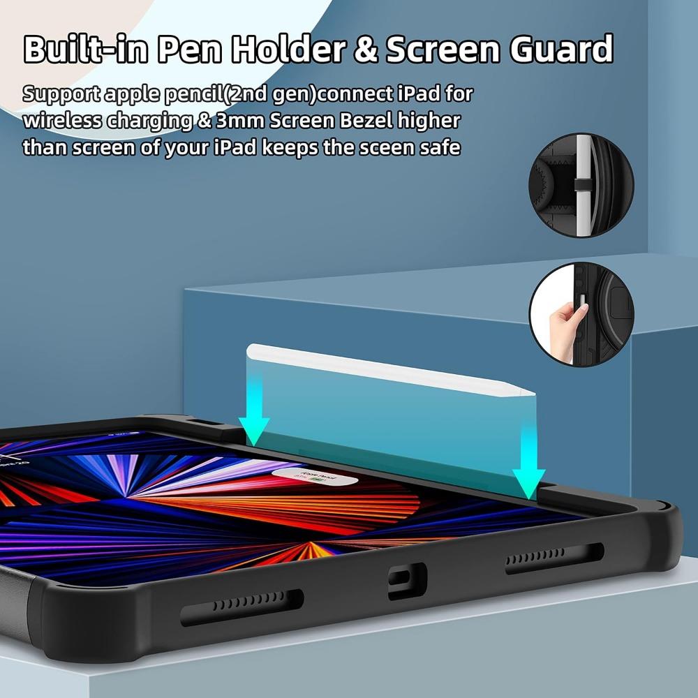 Case for IPad Pro 12.9 Air 11 13 2024 360 Kickstand Hand Strap Pencil Holder Cover IPad A16 11th 10.9 7 8th 10.2 Mini 4567 Funda