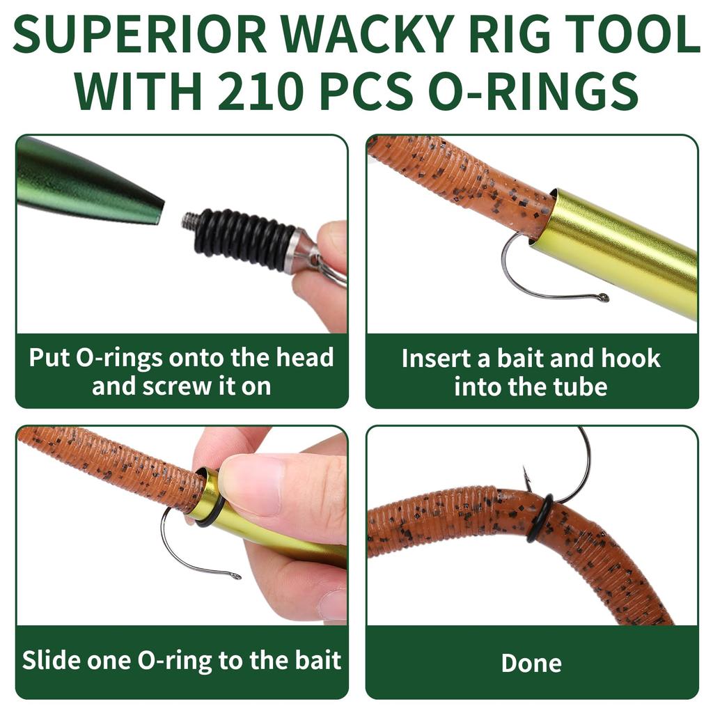 TRUSCEND Gradient Fishing Wacky Silicone Set for and Worm Downrigger Tube for Easy Installation 210-Piece O-Ring 3-4" 5-7" Lures, Ultra-Smooth