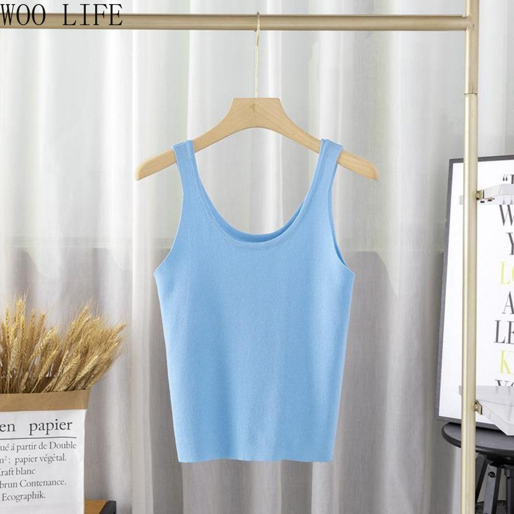 Women Knit Cami Top Sleeveless Slimming Cropped Summer Wear Outwear Layering Basic Tee