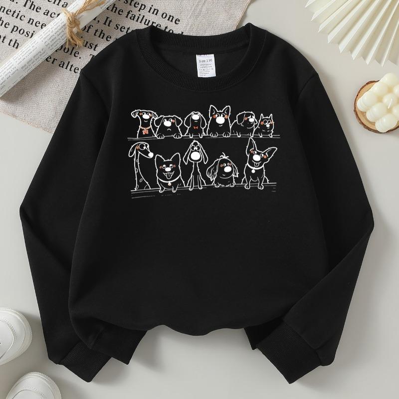 Kids Crewneck Sweatshirt, Cute Dogs Cartoon Creative Print, Soft Casual Pullover for Fall Winter