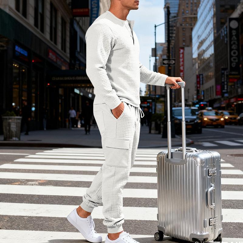 

Men s Oversized Heavyweight Outdoor Textured Vintage Henley Long-Sleeved Workwear Set for Autumn/Winter S