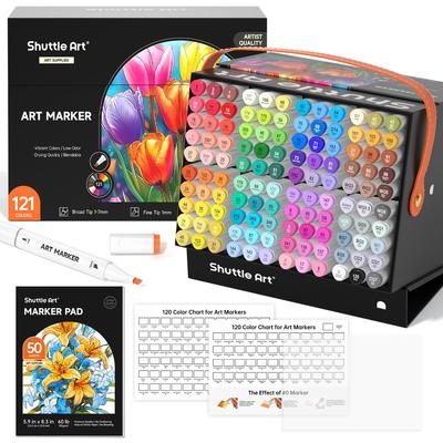 Shuttle Art Marker 120 Illustration Color Pen Blender Sketchbook Thick and Fine Carrying Case Perfect for Coloring Art Gift for Adults and Kids Set,
