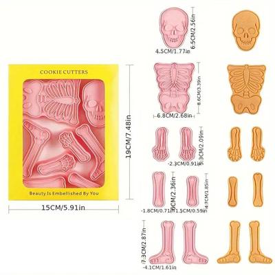 8pcs Cartoon Human Bone Shaped Cookie Cutter Halloween Puzzle Fondant Biscuit Mold Body Skull Shape Integrated Fun Cookie Cutter