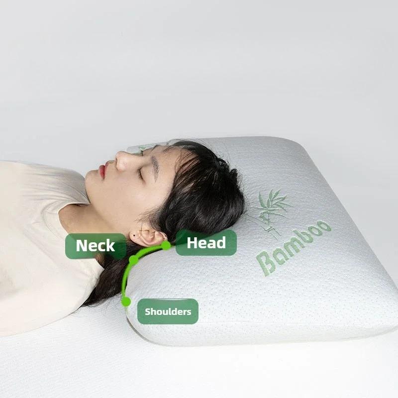 Bamboo Fiber Memory Pillow Slow Rebound Travel Pillow Protecting The Cervical Spine Neck Pillows for Sleeping Pillow for Bedroom