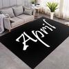 Black Background April Letter Text Print Area Rug Non‑Slip Rectangular Floor Mat Simple Modern Home Entry Decor
