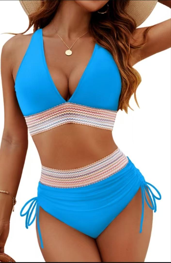 

Women s Bikini High Waist Split Color Matching Set Tether Gather Belly Swimsuit Direct Supply XXL