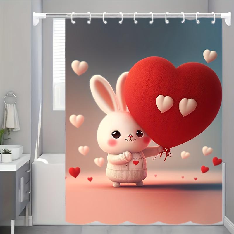 

Rabbit Shower Curtain With Love Made Of Durable Polyester Material Multiple Sizes Available Easy Care For Bathroom Decoration W60H190(CM)-1 Pcs