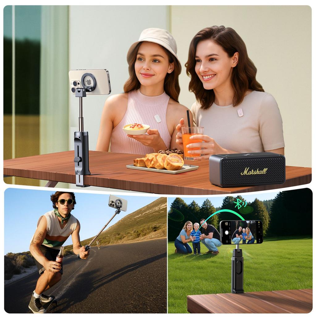 Selfie Stick Kij Do Zdjęć Z Uchwytem Pilotem Bluetooth MagSafe - Czarny