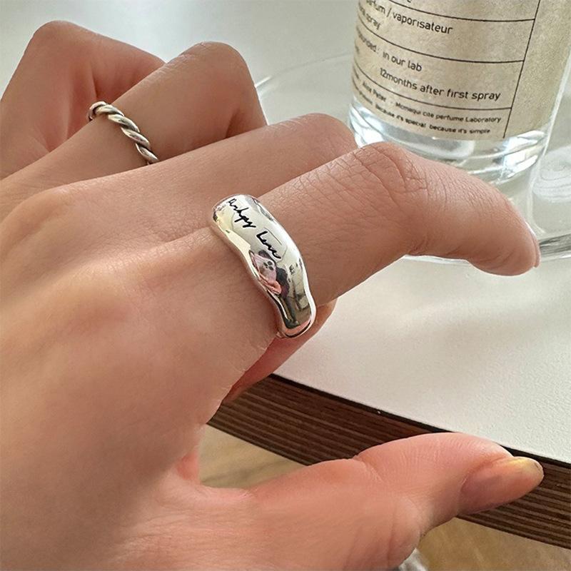 Irregular Glossy Engraved Opening Ring Ins Wind Niche Design Senior Personality Adjustable Ring Tide Finger Rings  Creative Geometric Party Jewelry