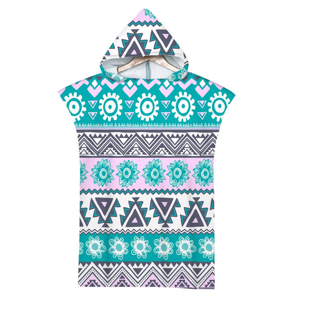 Geometric Beach Towel Soft Microfiber Quick Dry Large Bath Towels Hooded Cloak Wetsuit Adult Kid Poncho Bathrobe For Swim Surf