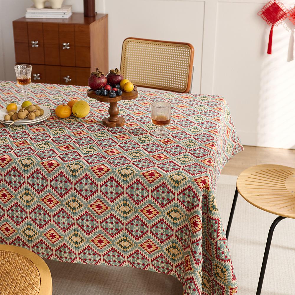 Amerikanische Retro-Tischdecke aus Baumwolle und Leinen, leichte Luxus-Ölgemälde-Jacquard, dekorative Tischdecke, Couchtischmatte, Abdeckung, rechteckig, Esstisch