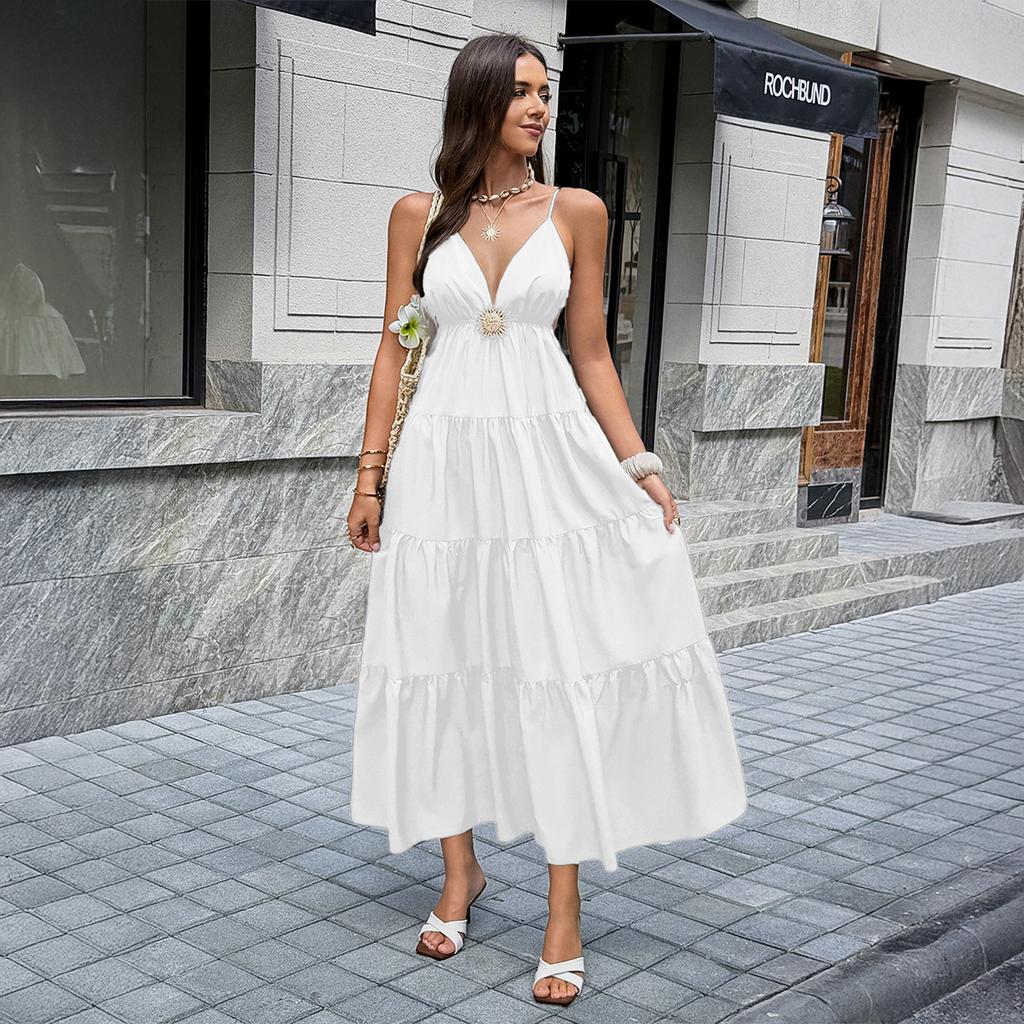 European and American elegant style versatile suspender long dress dress women's summer