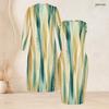 Women Plus Size Dark Blue Printed Two Piece Set Sleeveless Bodycon Dress Long Sleeve Open Front Cardigan