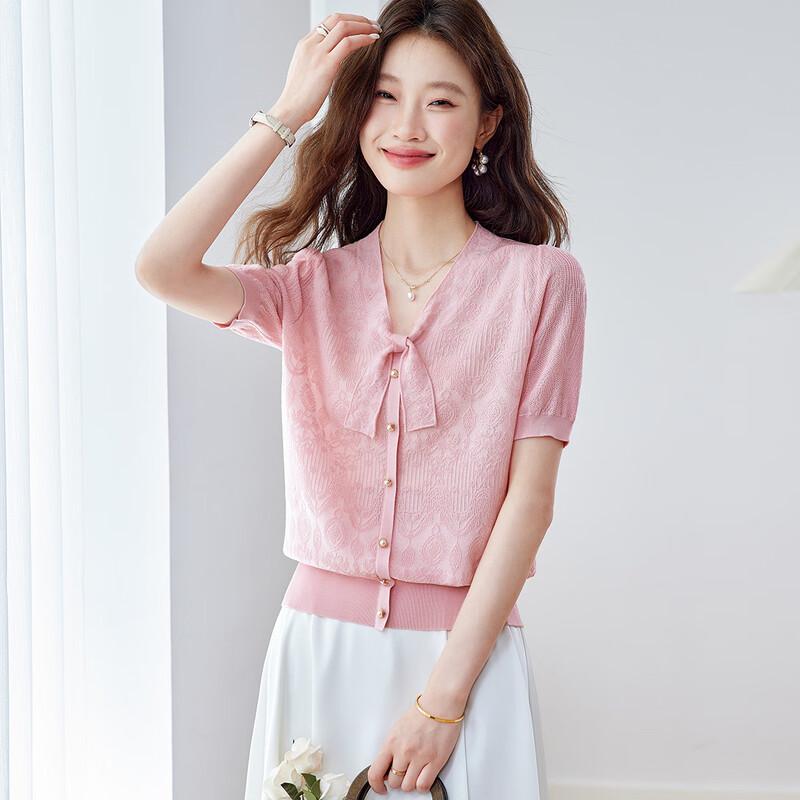 Srcr Women's Silk Blend French Style Textured Knit V-Neck Top