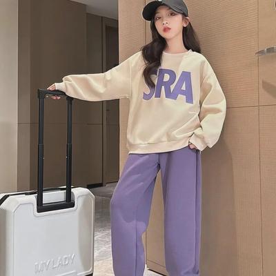 2024 Girls' Casual Loose Letter Sweatshirt and Trousers Two-Piece Suit for Spring/Autumn