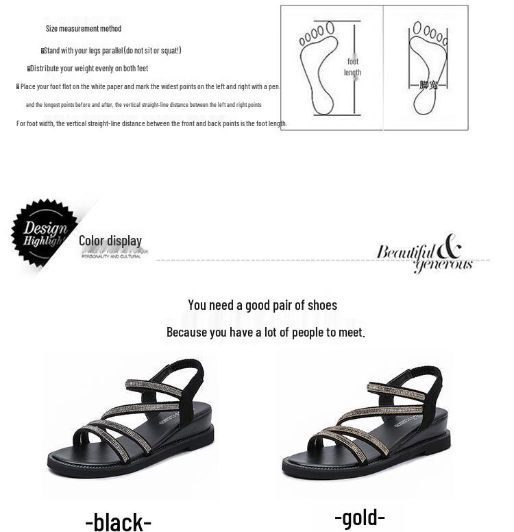 2025 Women’s Roman-Style Rhinestone Sandals - Casual, Korean-Inspired Summer Flats, Non-Slip & Versatile Fashion
