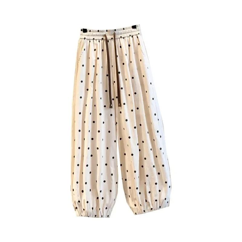 Summer Polka Dot Trousers Women's Loose Wide Leg Versatile Nine Point Harem Pants Korean Version Lantern Pant