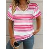 Fashion Colorful Stripe T-Shirts  Print New Women's Casual Short Sleeve V-Neck  Tees Harajuku Tops Female Clothing
