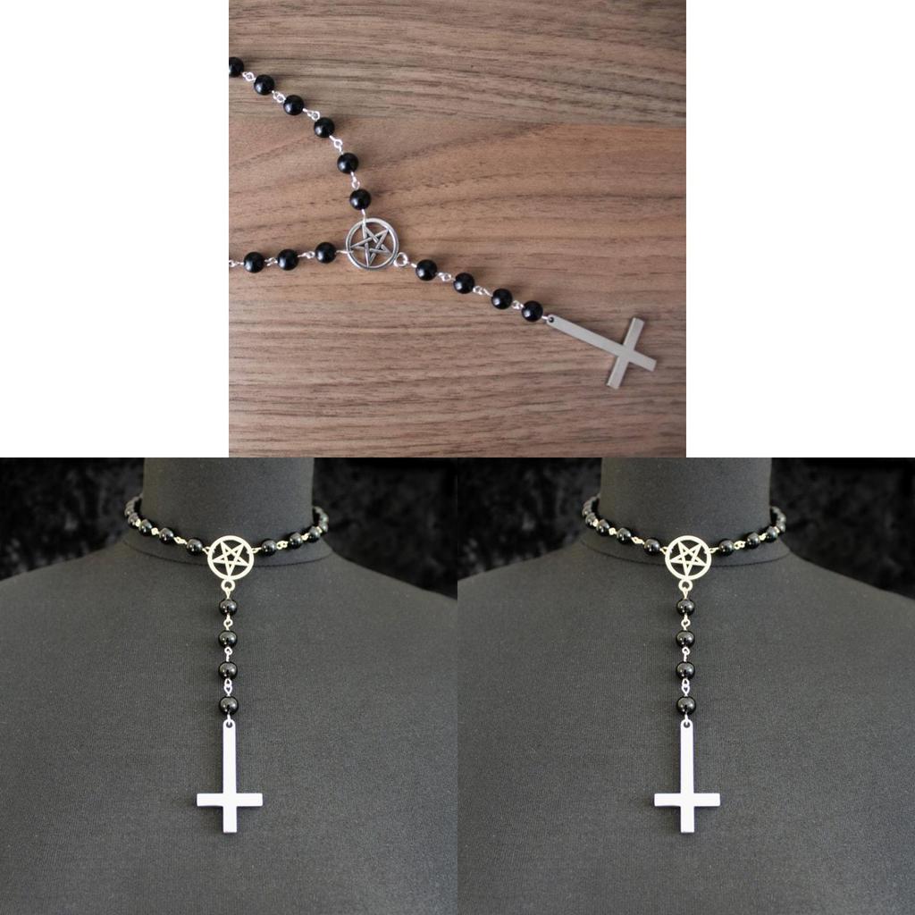 Geometric Alloy Pendant Necklace With Pentagram And Inverted Cross For Women