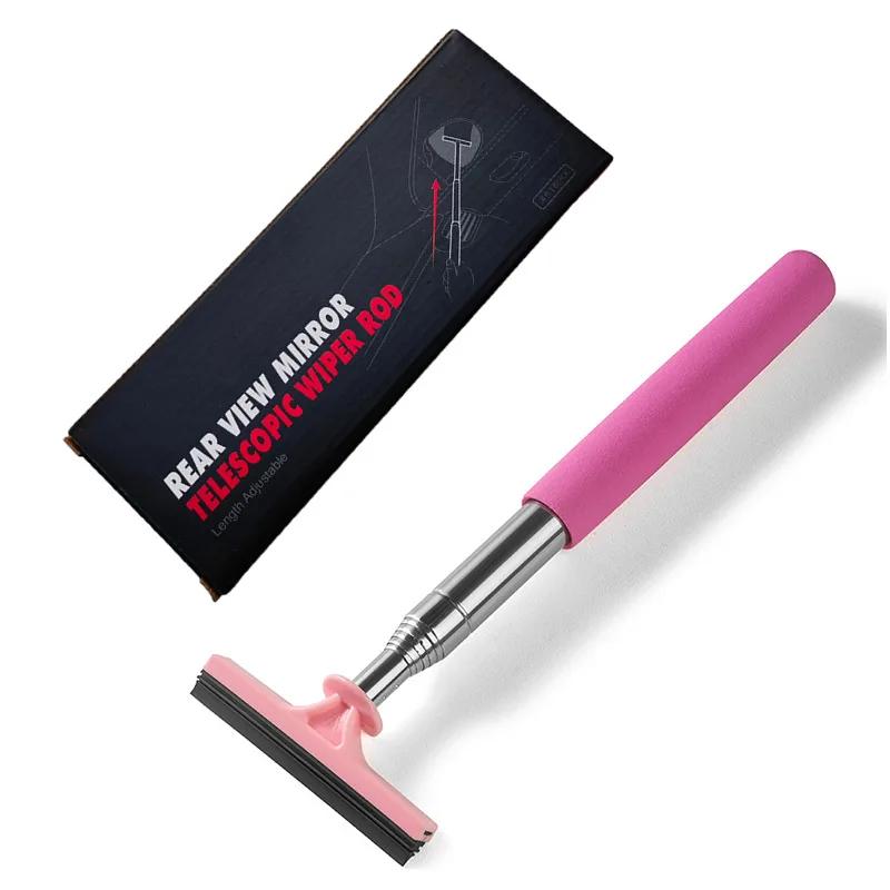 Car Rearview Mirror Wiper Telescopic Auto Mirror Squeegee Cleaner 98cm Long Handle Car Cleaning Tool Mirror Glass Mist Cleaner