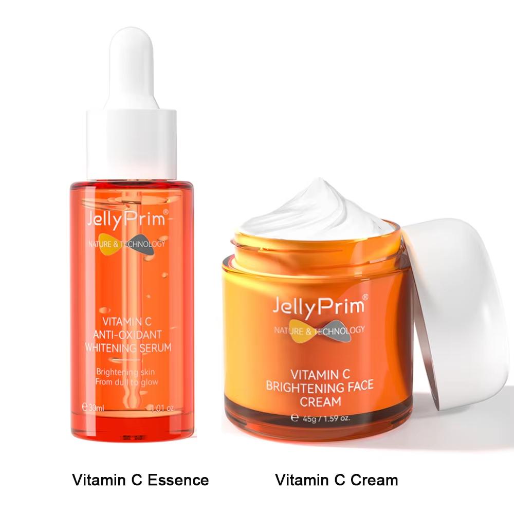 JellyPrim Vitamin C Serumsett for Ansikt Øyekrem Øyeposer Mørke Ringer Vitamin Ansiktskrem Blekende Toner Hudpleiesett Aldersforebyggende