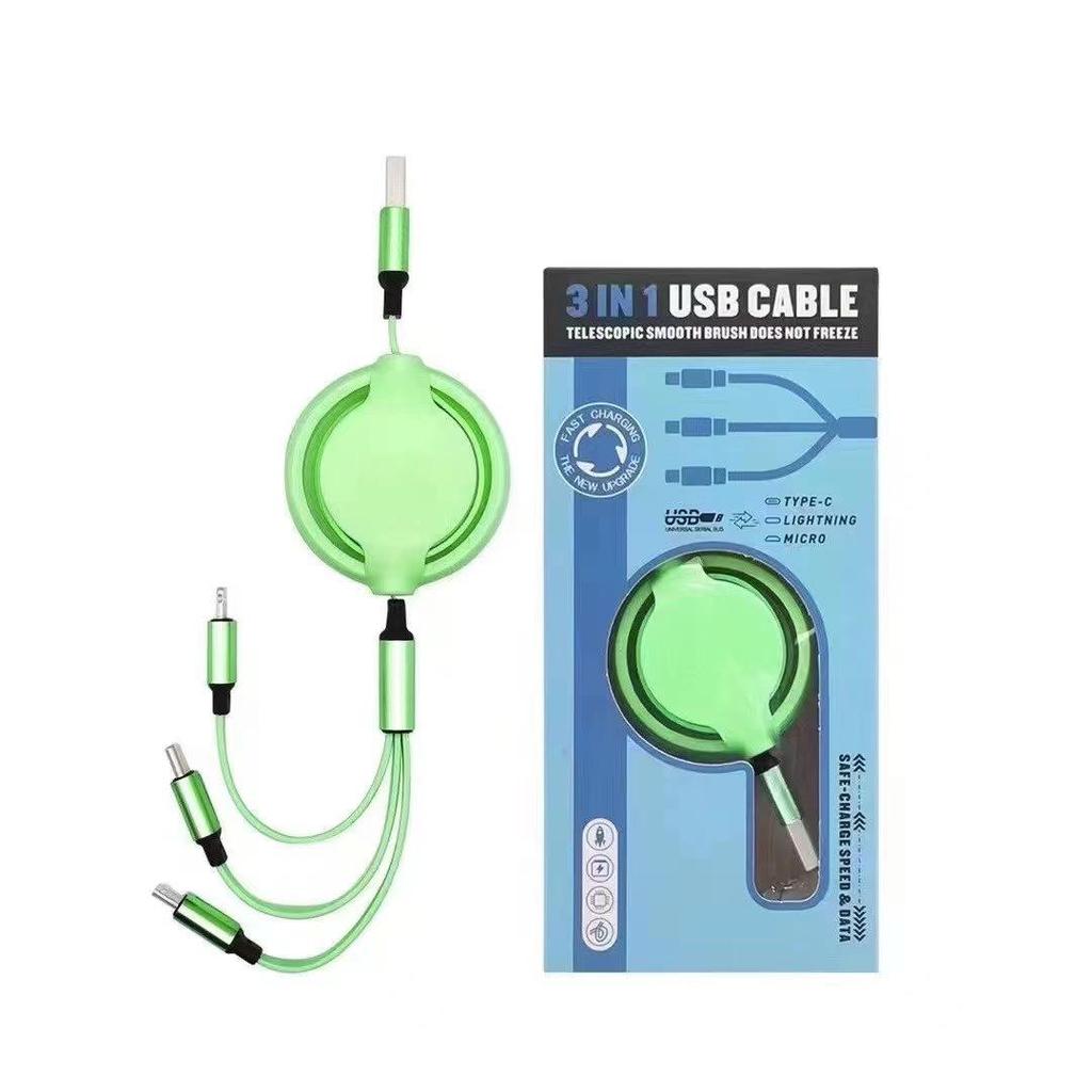 100W Retractable 3-in-1 Fast Charging Cable with Custom Logo