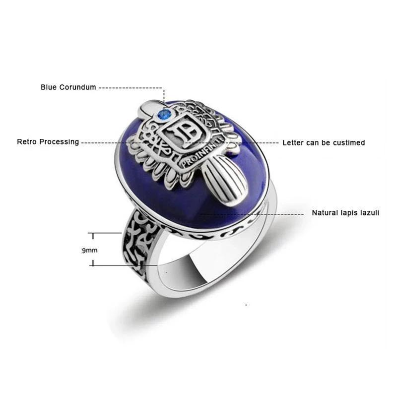 The Vampire Diaries Rings Silver Damon Salvatore Ring Men's With Lapis Lazuli Natural Stone Jewelry