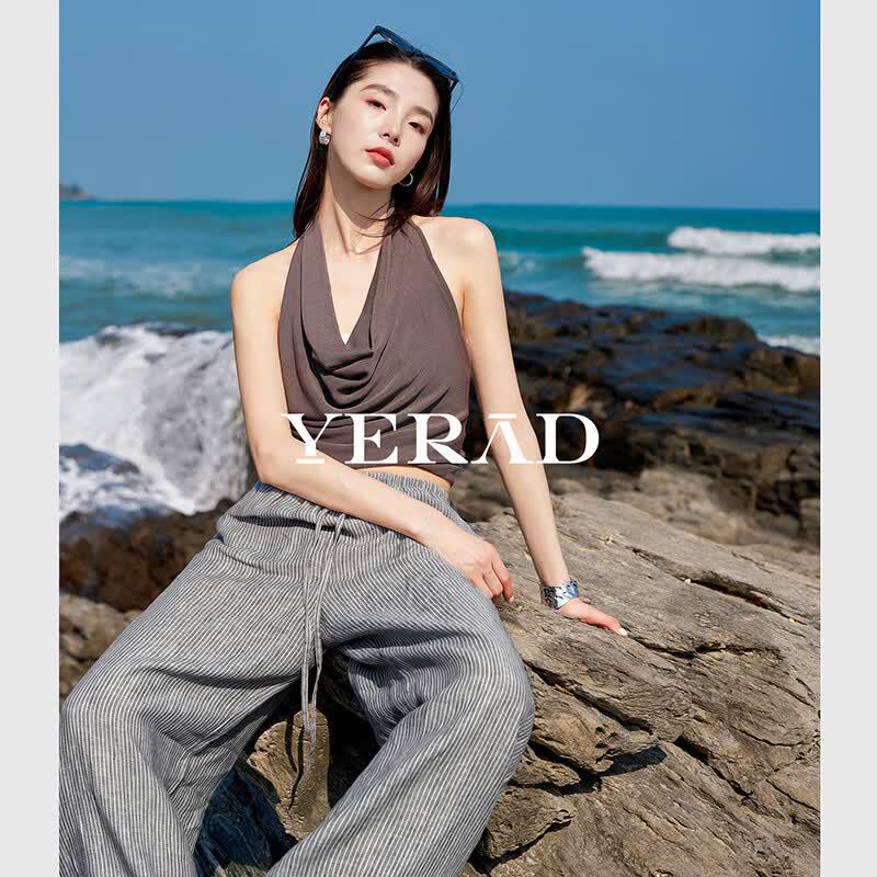 YERAD Women s 100% Linen Striped Wide-Leg Pants M