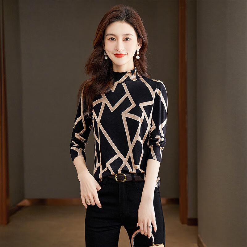 Siboshe Women s Geometric Mock Neck Long Sleeve Top L