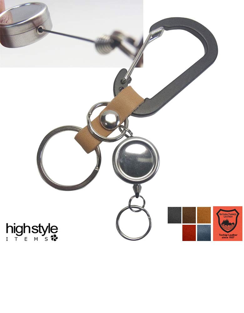 Made in Japan Tochigi Leather Lightweight Aluminum Carabiner Reel Key Holder [highstyle] & & (Black/Dark Brown)