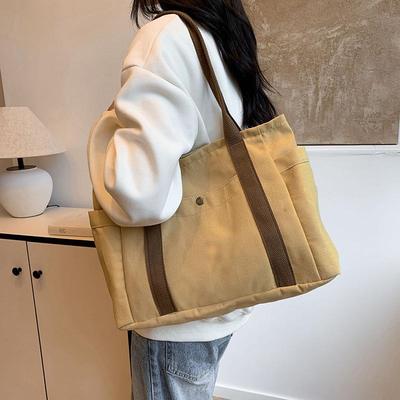 Women's Canvas Tote Bag: Versatile Large-Capacity Handbag with Multiple Pockets for College Students and Commuters