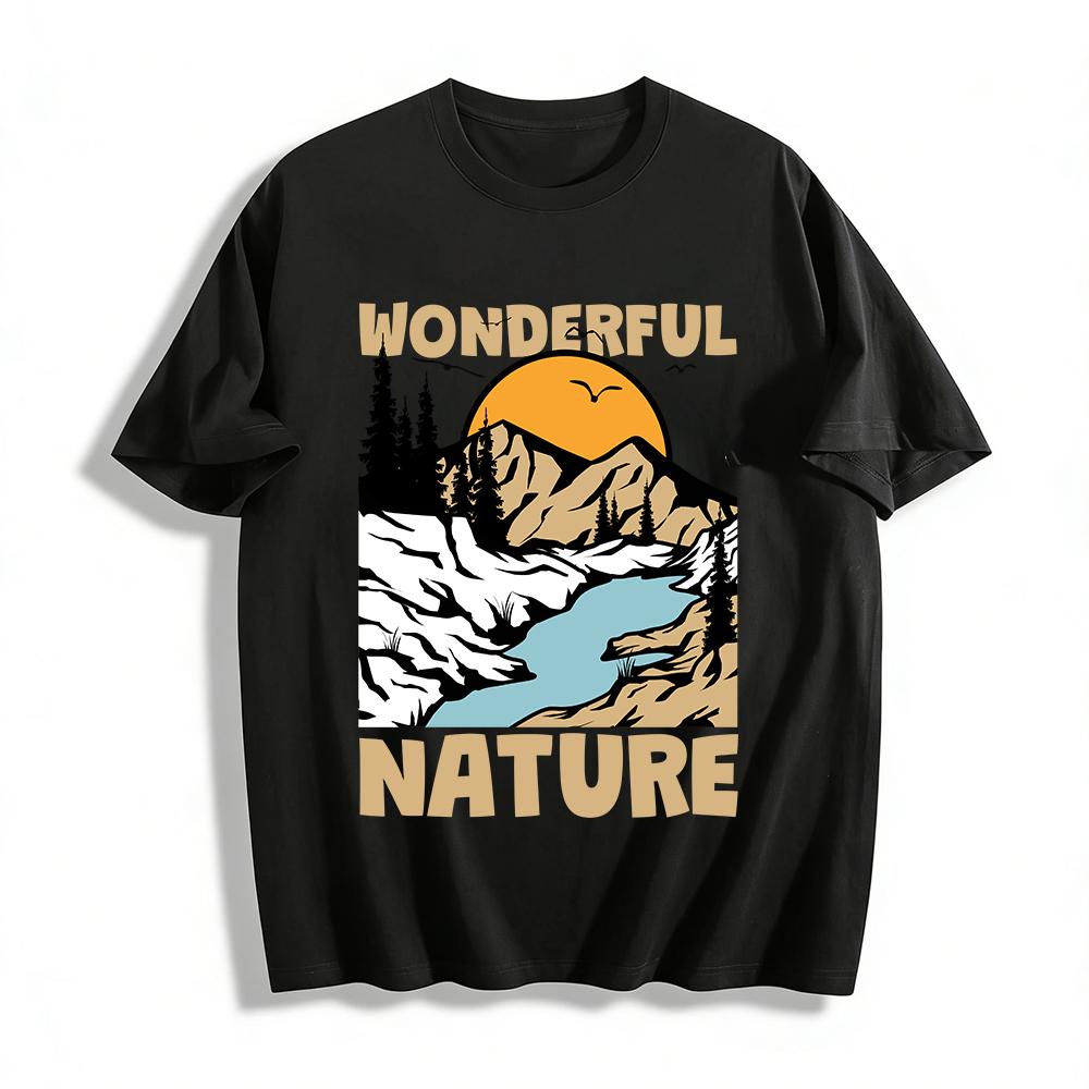 Wonderful Nature Sunset Mountain Outdoor Camping Hiking Tee Pure cotton T-shirt XXS
