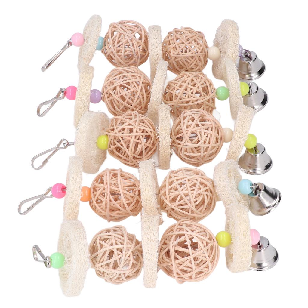 Parrot Loofah Sepak Takraw Chewing Toy Safe Relieve Anxiety Hanging Parrot Toy with Bells Fixed