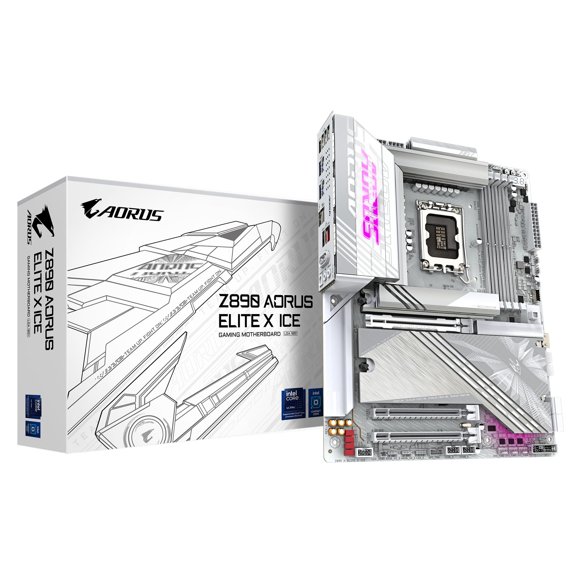 

GIGABYTE Z890 AORUS ELITE X ICE Motherboard Supports Intel Core Ultra Phase up to 9500MHz DDR5 1xPCIe 4xPCIe and Thunderbolt - (Series 2) CPU, 16+1+2