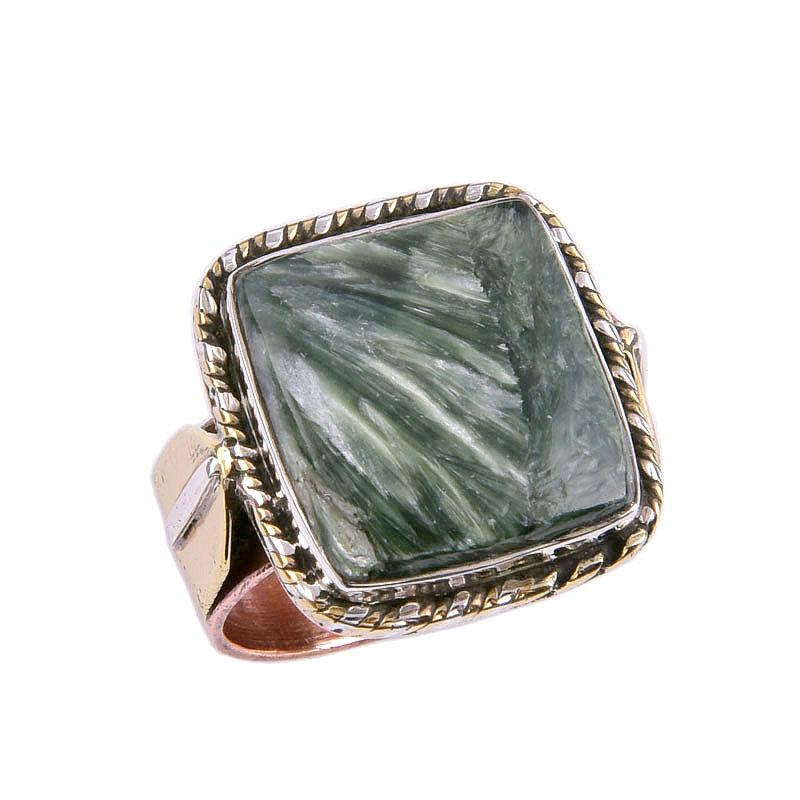 Natural Seraphinite Gemstone Two Tone 925 Sterling Silver Jewelry Ring S.7 e1j55