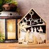 Wooden Christmas Nativity Scene Dining Table Decoration Farmhouse Holiday Layered Tray Decoration Home Decoration