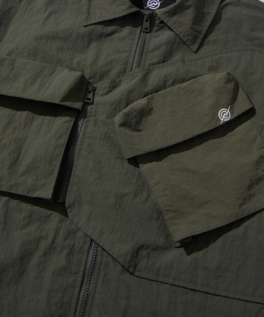 Kallapataleu Nylon Taslan Offset Zip Pocket Half Shirts - Khaki